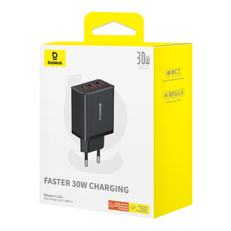 BASEUS 220V 30W, 2xUSB-A + USB-C, Cube GaN5 /черен/ - P10111402113-00