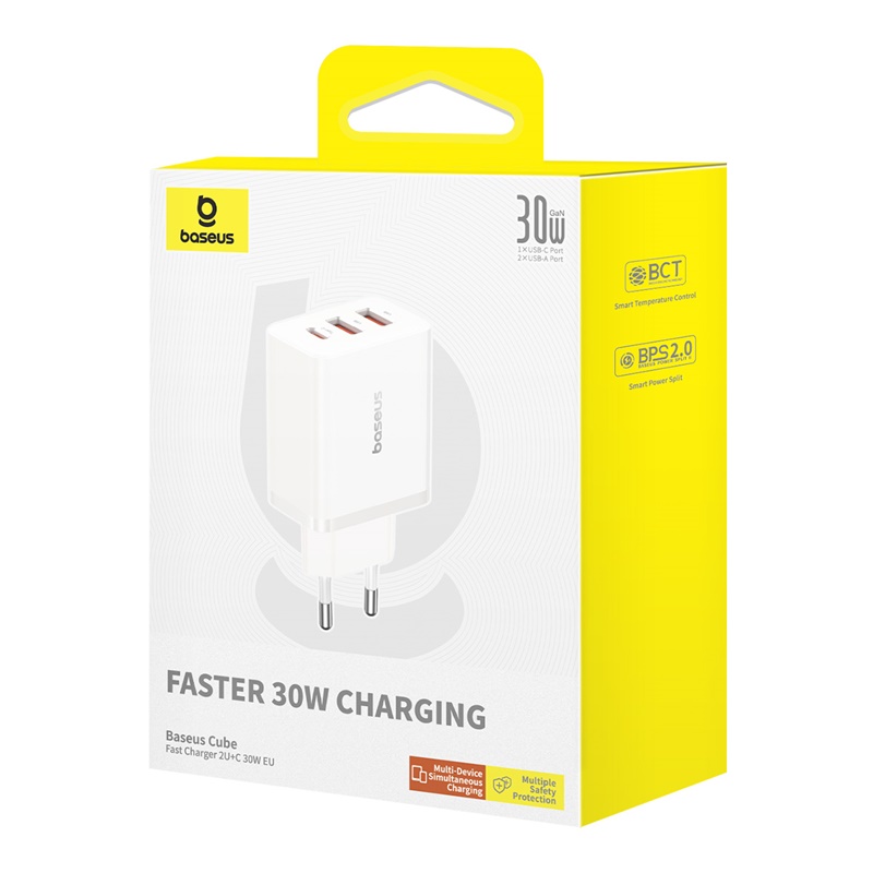 BASEUS 220V 30W, 2x USB-A + USB-C, Cube GaN5 /бял/ - P10111402213-00 - Image 2