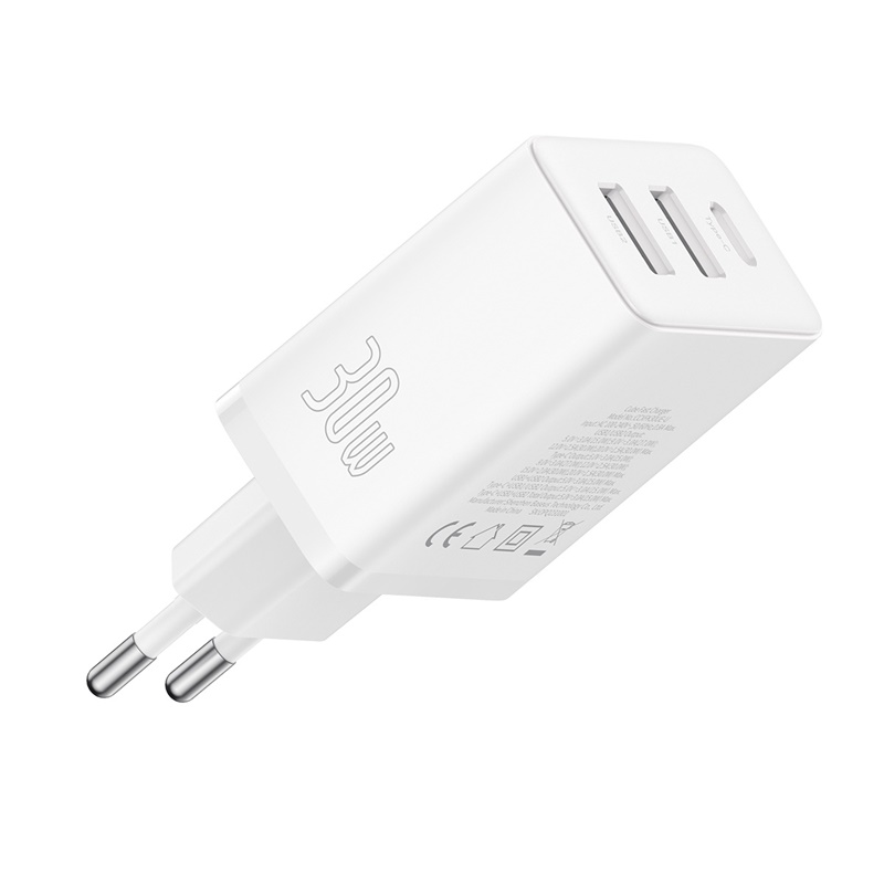 BASEUS 220V 30W, 2x USB-A + USB-C, Cube GaN5 /бял/ - P10111402213-00