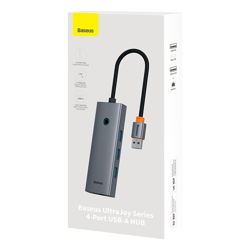 BASEUS Хъб 4-в-1 от USB-A към 3xUSB3.0, USB-C, RJ45 UltraJoy /сив/ - B0005280B811-12