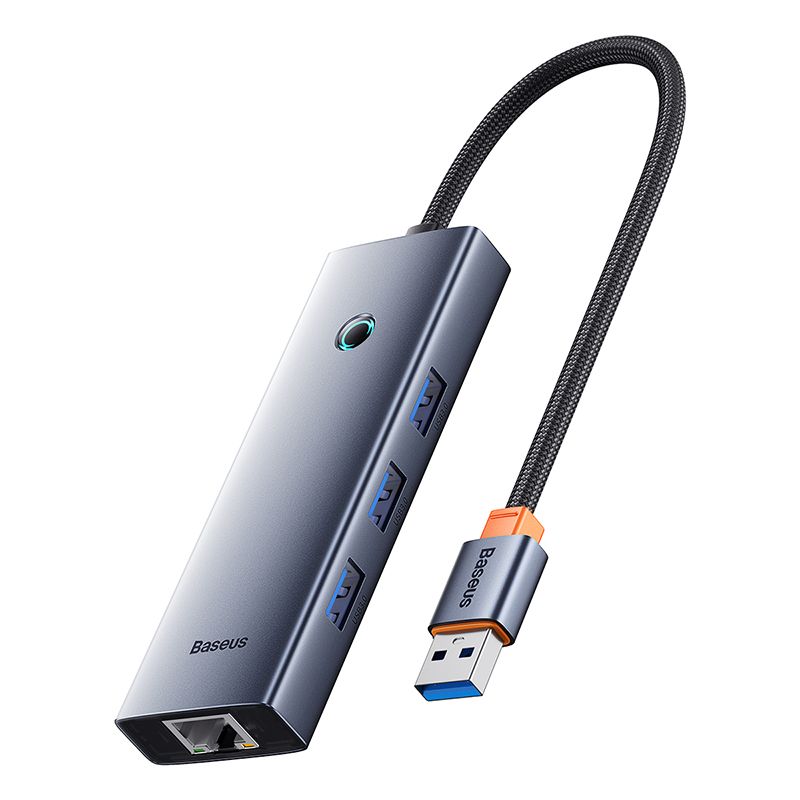 BASEUS Хъб 4-в-1 от USB-A към 3xUSB3.0, USB-C, RJ45 UltraJoy /сив/ - B0005280B811-12