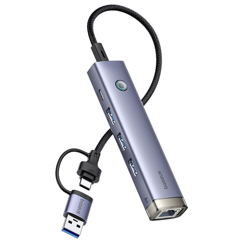 BASEUS Хъб 4-в-1 от Type-C/USB-A към 3xUSB3.0, USB2.0, USB-C, RJ45 UltraJoy /сив/ - B0005280B811-14