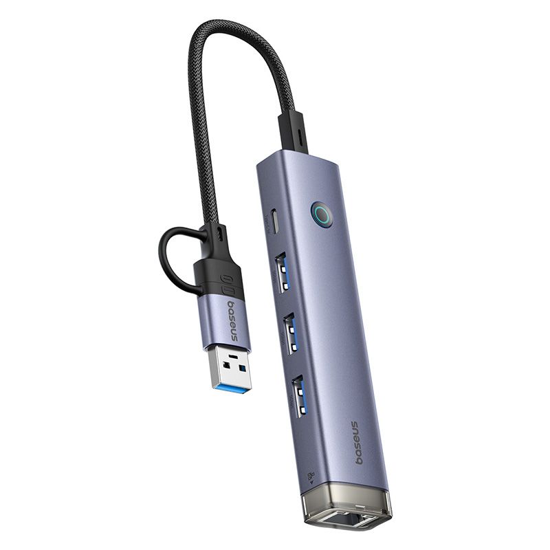 BASEUS Хъб 4-в-1 от Type-C/USB-A към 3xUSB3.0, USB2.0, USB-C, RJ45 UltraJoy /сив/ - B0005280B811-14