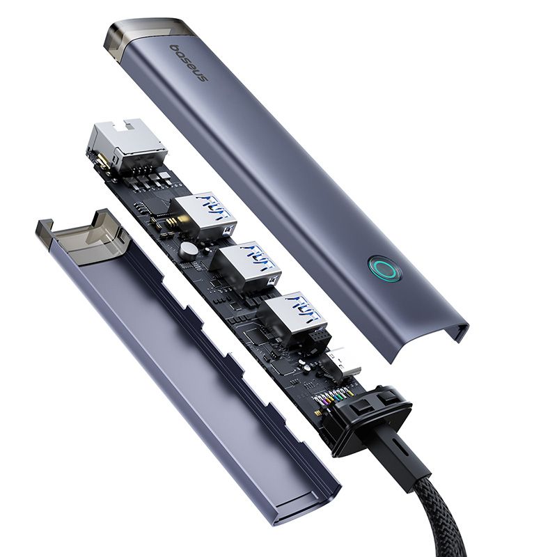 BASEUS Хъб 4-в-1 от Type-C/USB-A към 3xUSB3.0, USB2.0, USB-C, RJ45 UltraJoy /сив/ - B0005280B811-14