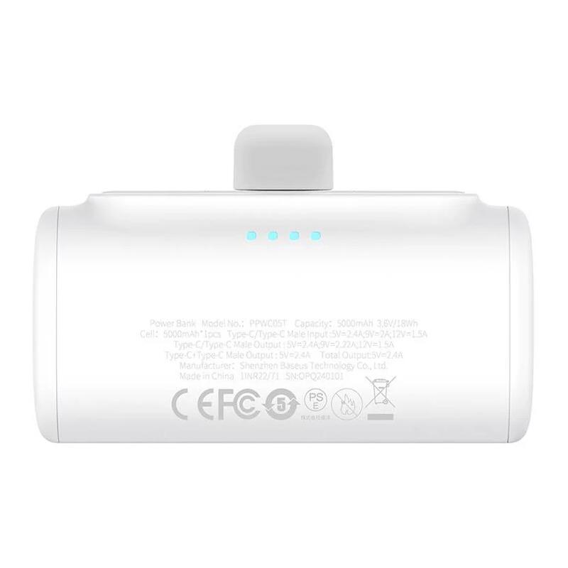 BASEUS Power Bank 5000 mAh 20W USB-C + USB-C /бял/ - P10068306213-00