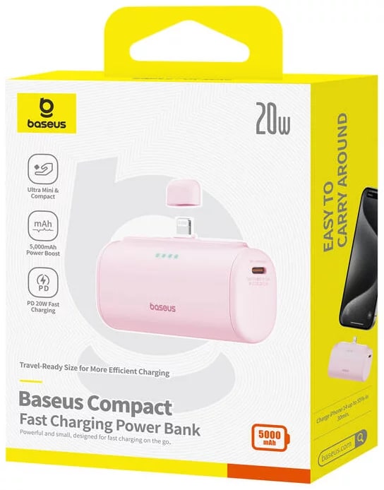 BASEUS Power Bank 5000 mAh 20W Lightning + USB-C /розов/ - P10068307413-00