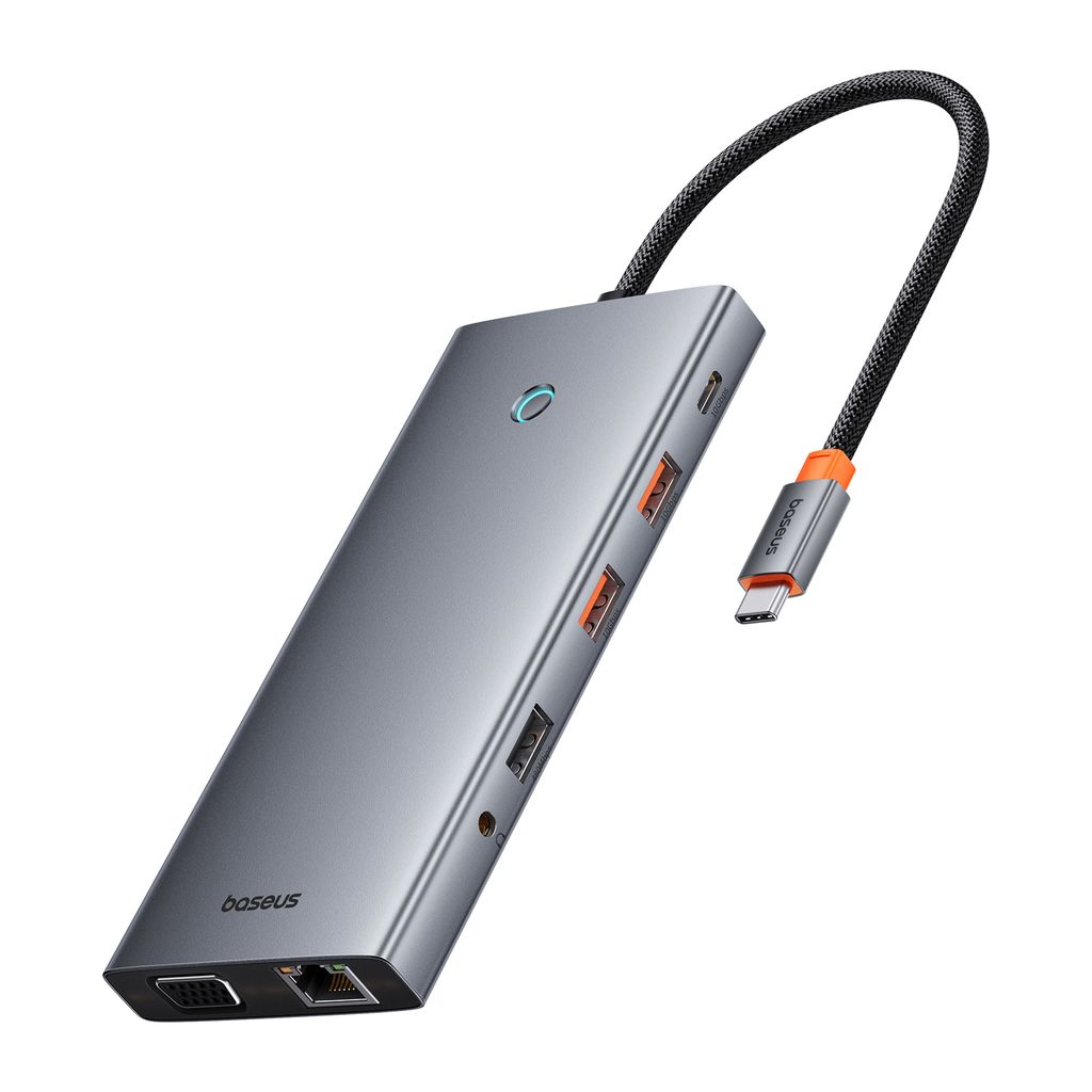 BASEUS Хъб 13-в-1 от Type-C към USB2.0+2xUSB3.0+USB-C+2xHDMI 4K+USB-C(PD)+DP+VGA+TF/microSD+RJ45+3.5mm jack, PortalJoy S. /сив/ - B00053002811-01