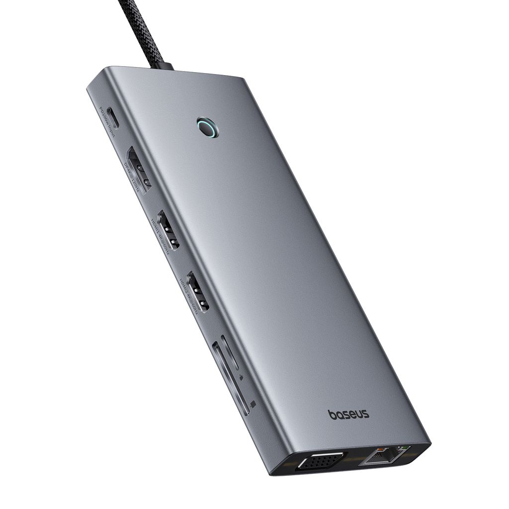 BASEUS Хъб 13-в-1 от Type-C към USB2.0+2xUSB3.0+USB-C+2xHDMI 4K+USB-C(PD)+DP+VGA+TF/microSD+RJ45+3.5mm jack, PortalJoy S. /сив/ - B00053002811-01