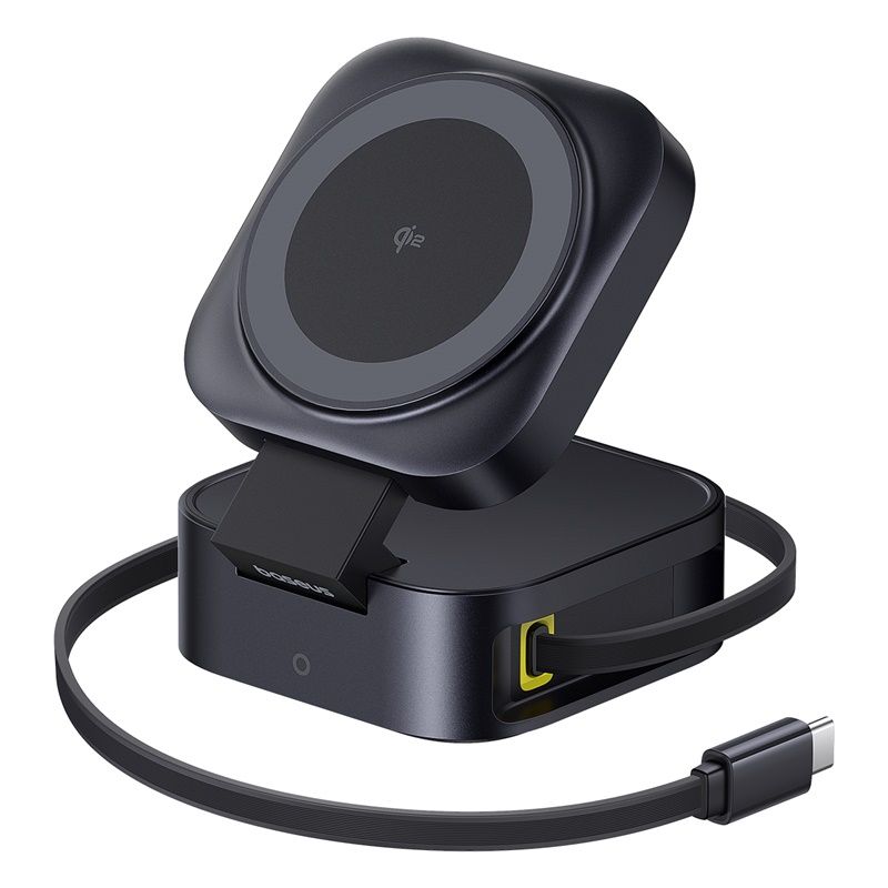 BASEUS Холдер + Charging station PicoGo Qi2 + вграден кабел C + кабел C-C за бюро /черен/ - P10276800123-00