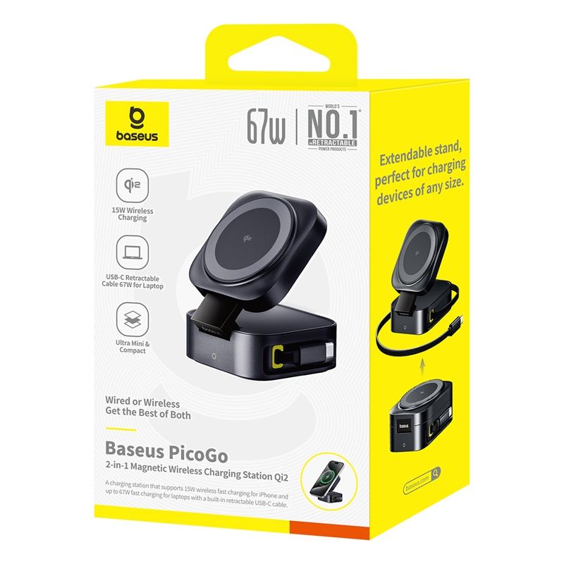BASEUS Холдер + Charging station PicoGo Qi2 + вграден кабел C + кабел C-C за бюро /черен/ - P10276800123-00 - Image 2