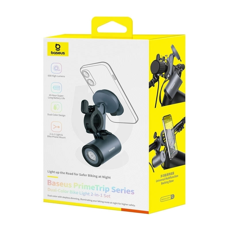 BASEUS Холдер за прикрепяне за велосипед/мотор, PrimeTrip Bicycle 2-в-1+ LED светлина /черен/ - C12569000121-00 - Image 2