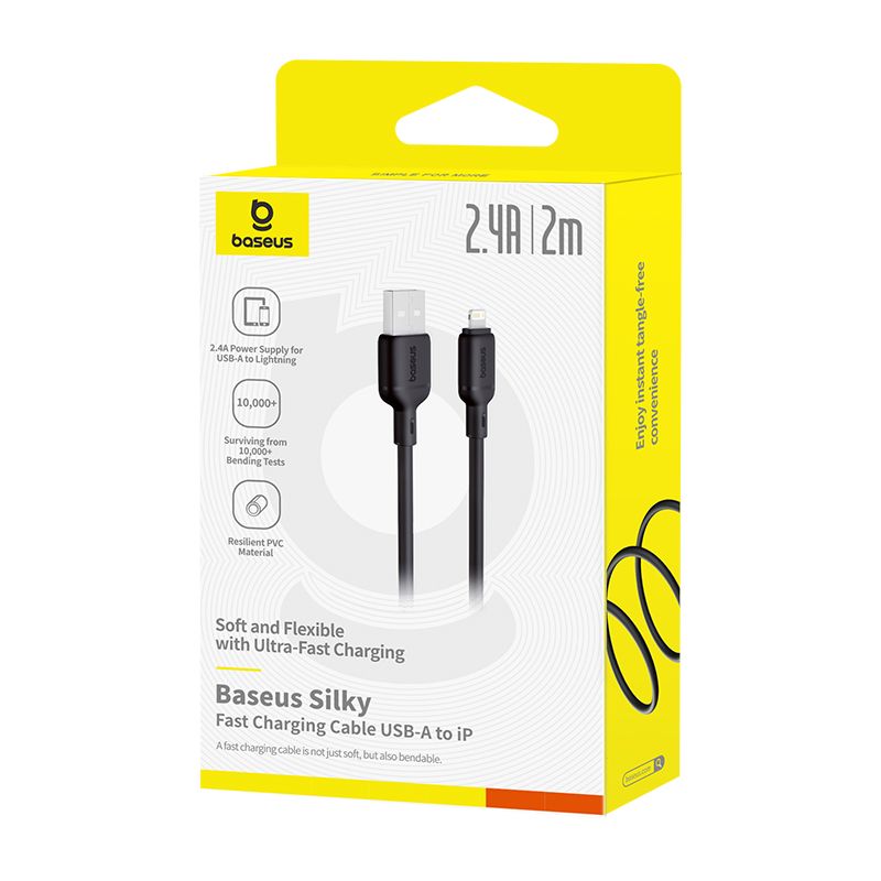 BASEUS Кабел USB-A - Lightning, 2м, 2.4A, Silky Series /черен/ - P10377702113-01 - Image 2