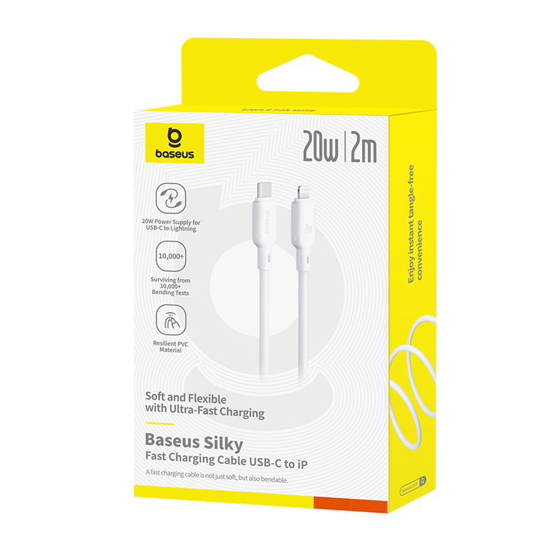 BASEUS Кабел Type-C - Lightning, 2м, 20W, Silky Series /бял/ - P10377700213-01