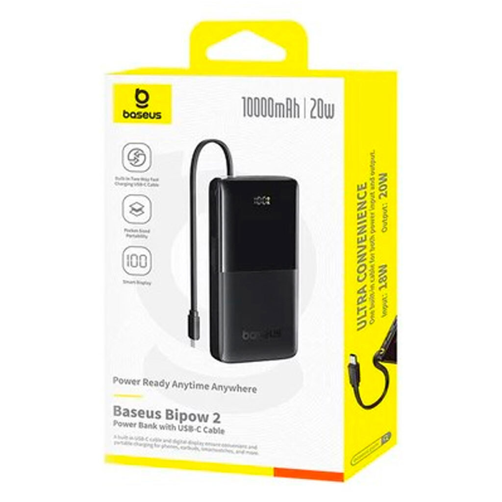 BASEUS Power Bank 10000 mAh 20W + вграден кабел Type-C, Bipow 2 /черен/ - P10077101113-00 - Image 2