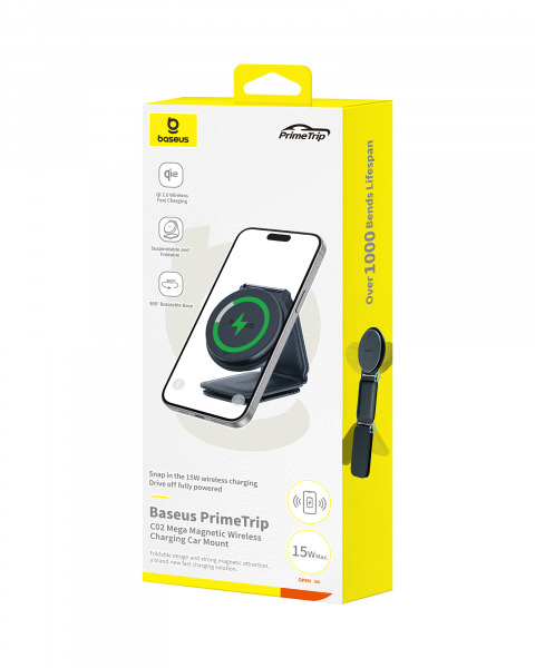 BASEUS Холдер с лепяща основа, Wireless 15W, PrimeTrip C02 Prime Qi2 Foldable magnetic, /черен/ - C40169003111-00 - Image 2