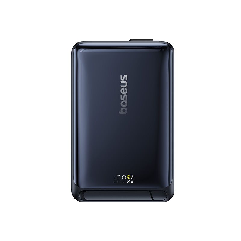 BASEUS Power Bank 10000 mAh, 45W PicoGo Qi2 Nomos Magnetic + вграден кабел Type-C + стойка /черен/ - P10078800123-00