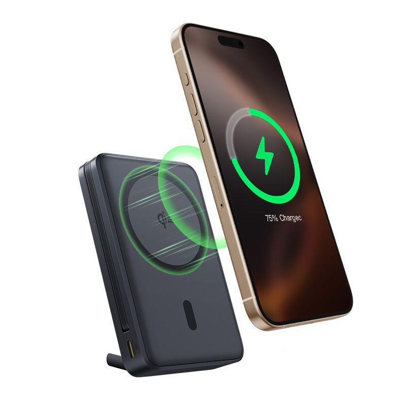 BASEUS Power Bank 10000 mAh, 45W PicoGo Qi2 Nomos Magnetic + вграден кабел Type-C + стойка /черен/ - P10078800123-00