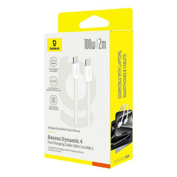 BASEUS Кабел Type-C - Type-C, 2м, 100W, Dynamic 4 /бял/ - P10381400211-01