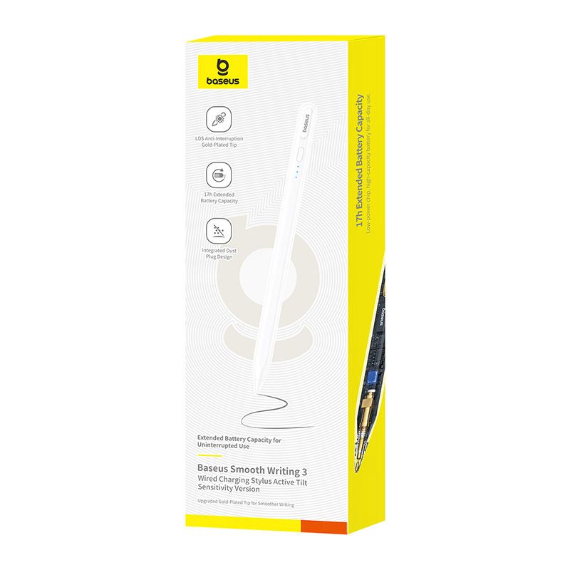 BASEUS Digital Capacitor Pen/Stylus Smooth Writing 3 Wired Charging Stylus Active Tilt Sensitivit /бял/ - P80080805213-01
