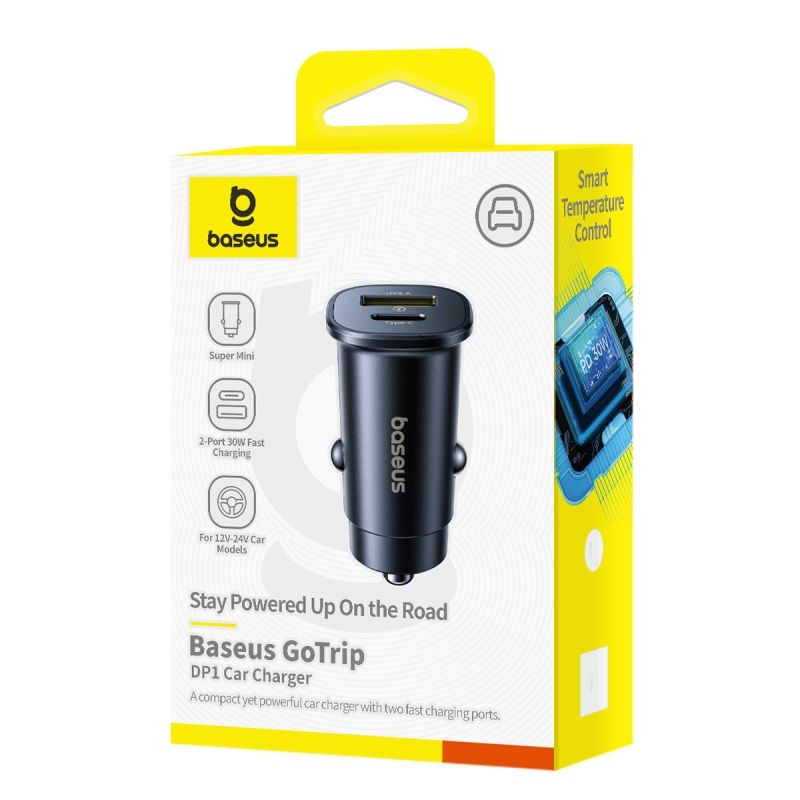 BASEUS 12V 30W, USB-A + USB-C,GoTrip DP1 /черен/ - C00072300123-00