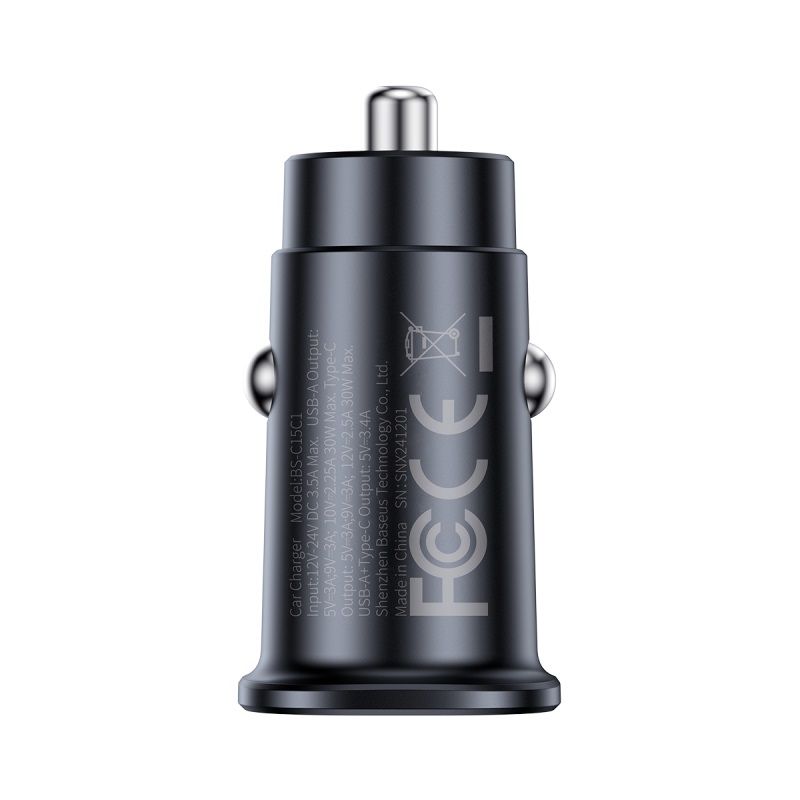 BASEUS 12V 30W, USB-A + USB-C,GoTrip DP1 /черен/ - C00072300123-00
