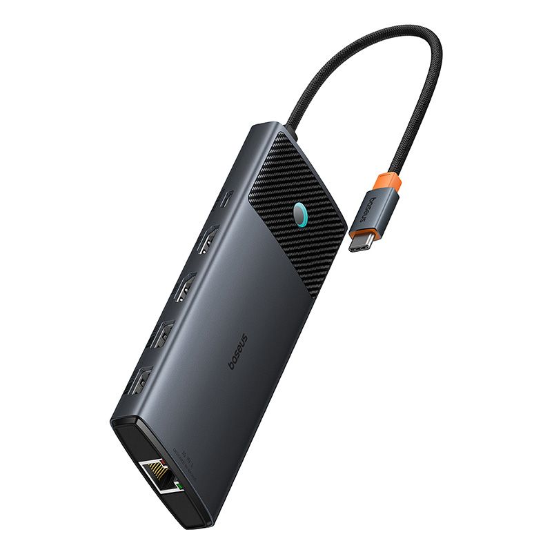 BASEUS Хъб 10-в-1 от Type-C към 3xUSB3.0+2xHDMI 4K+USB-C(PD)100W+USB-C(data)+TF/microSD+RJ45 /сив/ - B00061800123-01