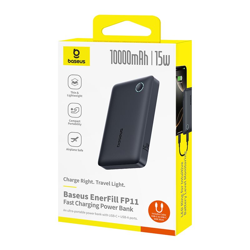 BASEUS Power Bank 10000 mAh 15W, EnerFill FP11 /черен/ - P1008210C123-00 - Image 2