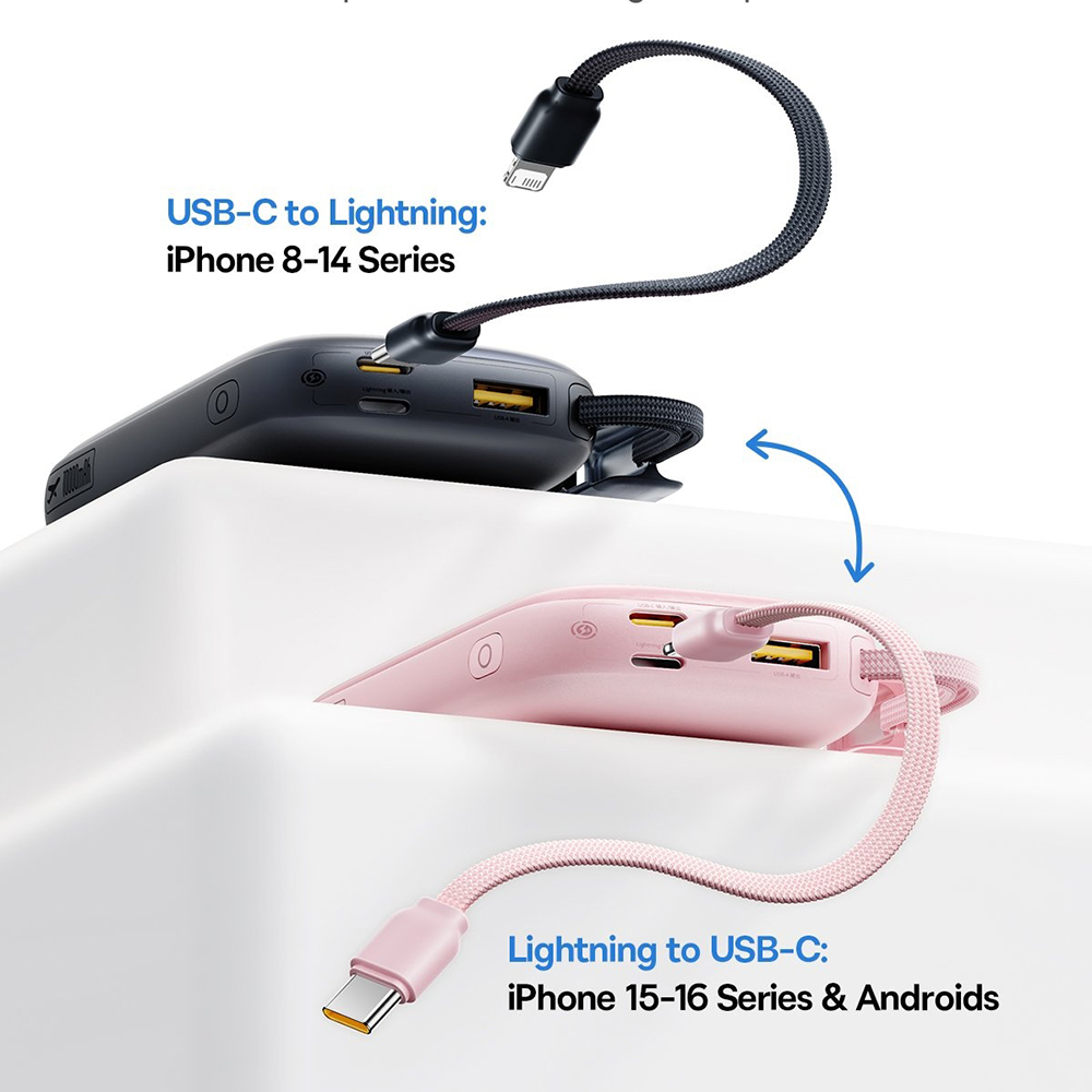BASEUS Power Bank 10000 mAh, 45W + вградени кабели C+L, EnerFill FC21 Qpow 3 Ultra /розов/ - E0027Q02