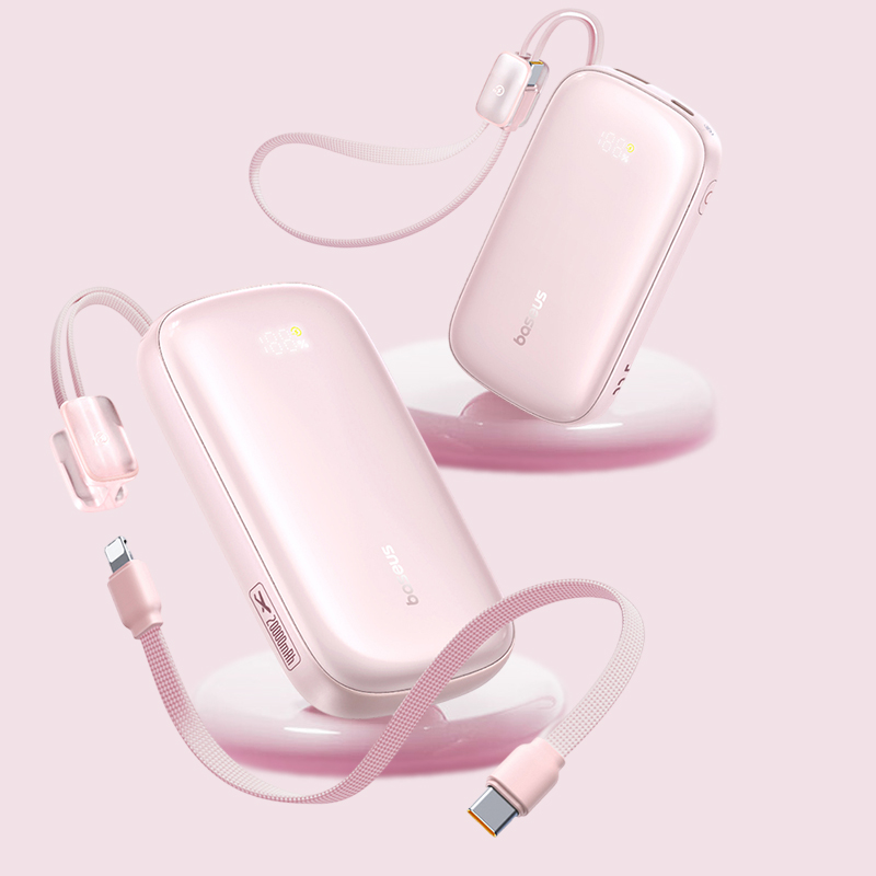 BASEUS Power Bank 10000 mAh, 45W + вградени кабели C+L, EnerFill FC21 Qpow 3 Ultra /розов/ - E0027Q02