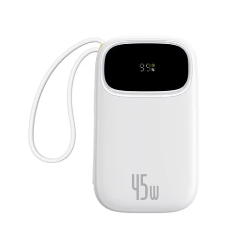 BASEUS Power Bank 10000 mAh, 45W + вградени кабели C + L, EnerFill FC31 Qpow 3 /бял/ - E0028C01 - Image 3