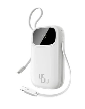BASEUS Power Bank 10000 mAh, 45W + вградени кабели C + L, EnerFill FC31 Qpow 3 /бял/ - E0028C01