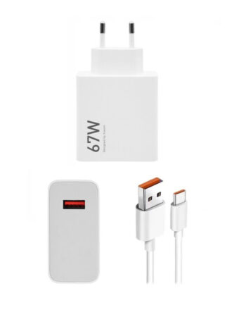 Xiaomi 220V 67W, USB-A, кабел A-C, бял, (опаковка) - MDY-12-EU