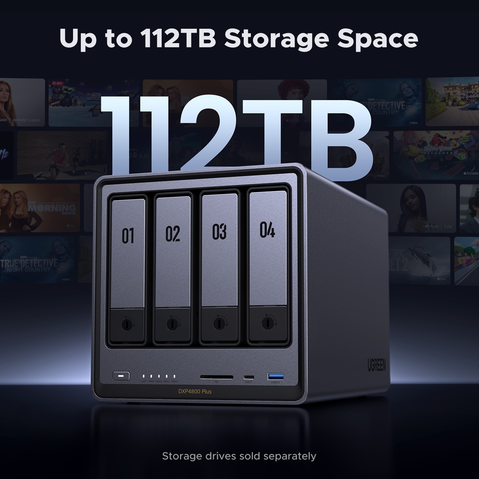 UGREEN Network Attached Storage (NAS) DXP4800 Plus, 4-Bay intel 8505 Diskless
