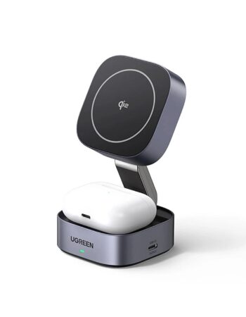 UGREEN Холдер + 2-в-1 Зарядна станция Wireless Magnetic /сив/ - W702 / 35316