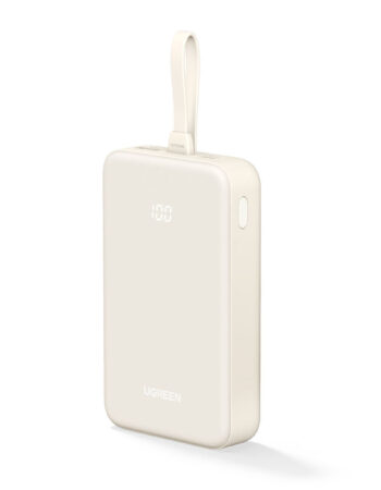 UGREEN Power Bank 20000 mAh 20W + вграден кабел: Type-C, бял - PB505 / 35340