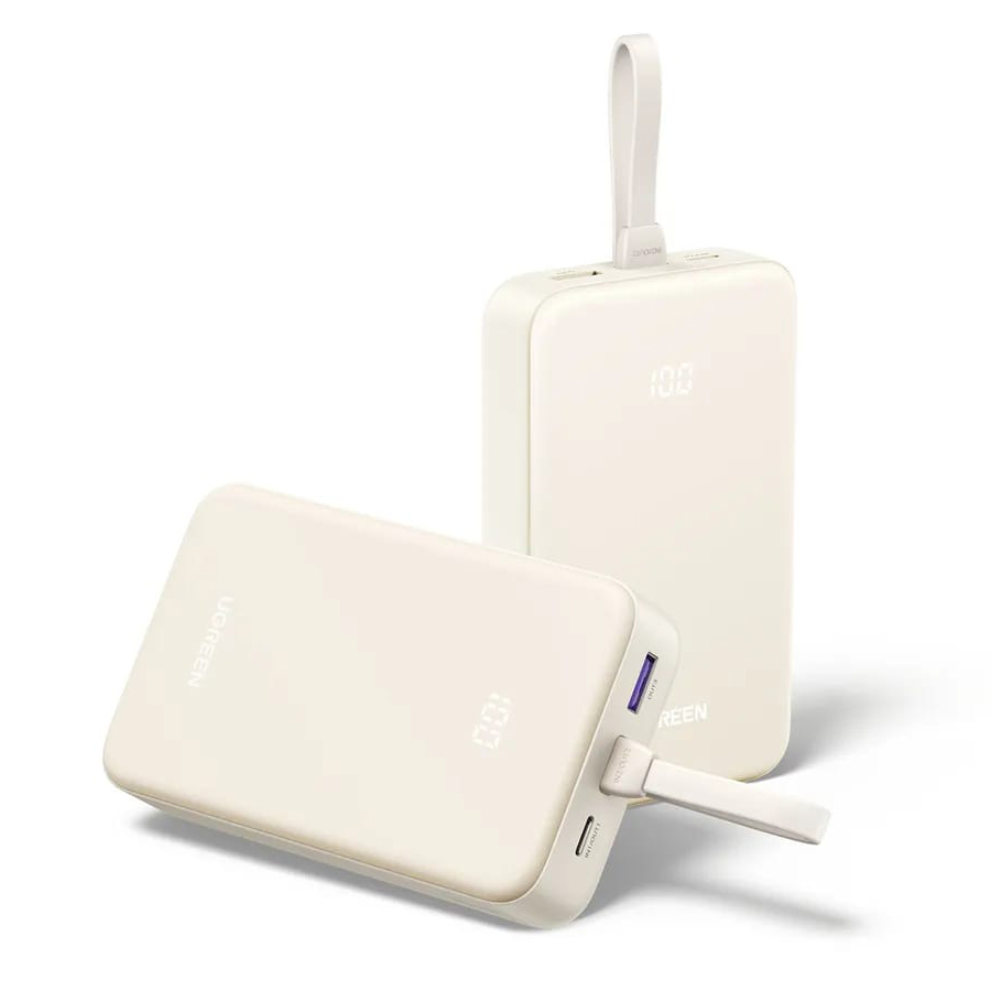 UGREEN Power Bank 20000 mAh 30W с вграден кабел C-C /бял/ - PB521 / 45207