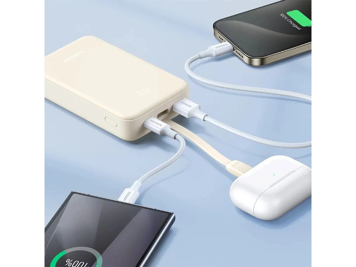 UGREEN Power Bank 20000 mAh 30W с вграден кабел C-C /бял/ - PB521 / 45207