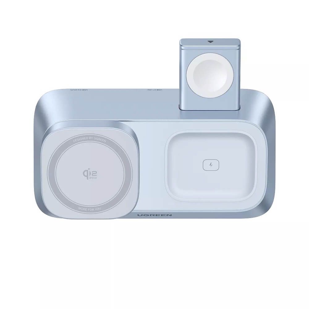 UGREEN Холдер + 3-в-1 Зарядна станция Wireless Magnetic Qi2 /сив/ - W711 / 55677