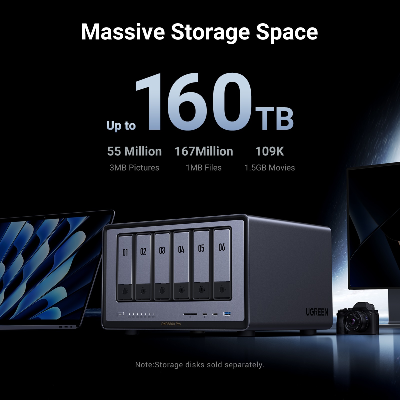 UGREEN Network Attached Storage (NAS) DXP6800 Pro, 6-Bay intel i5- 1235U Diskless