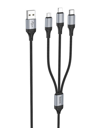 HOCO Кабел 3-в-1 - USB-A, 1м, 2.4A, Fresh /черен/ - X102