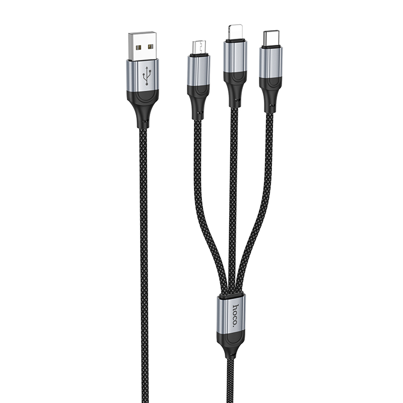 HOCO Кабел 3-в-1 - USB-A, 1м, 2.4A, Fresh /черен/ - X102