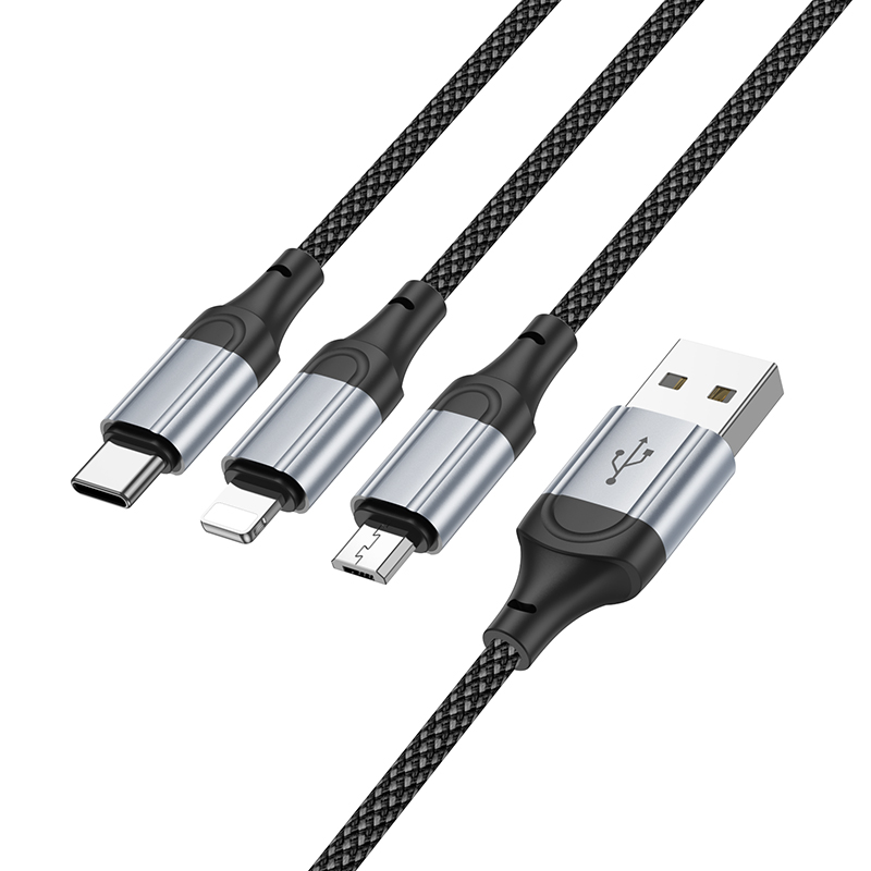 HOCO Кабел 3-в-1 - USB-A, 1м, 2.4A, Fresh /черен/ - X102 - Image 3