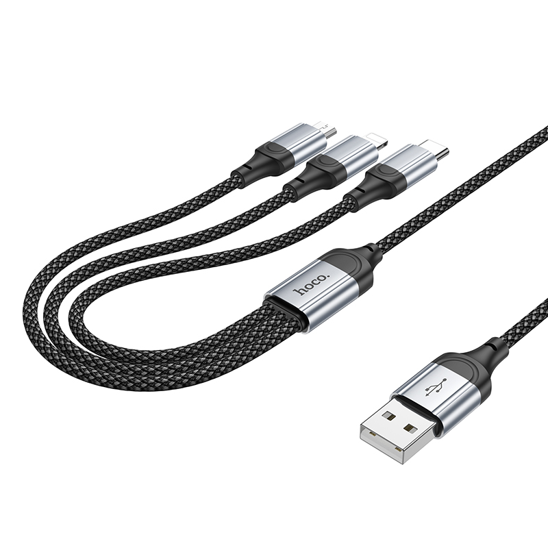 HOCO Кабел 3-в-1 - USB-A, 1м, 2.4A, Fresh /черен/ - X102 - Image 6