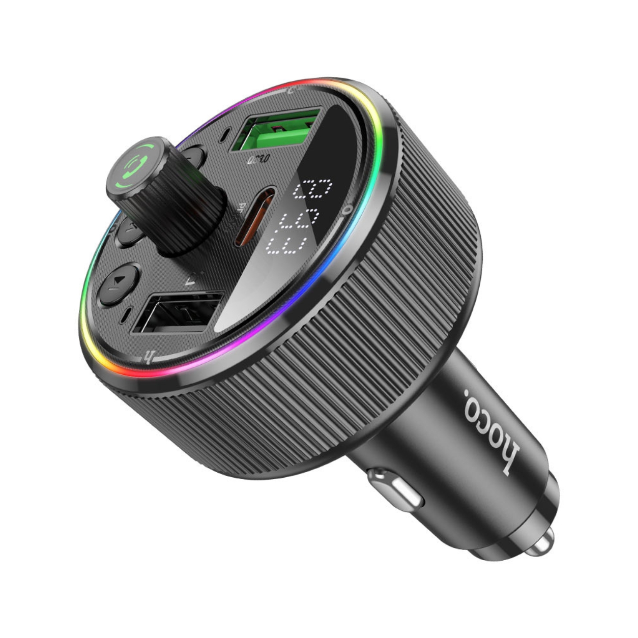 HOCO MP3 Wireless FM Transmitter 30W, PD, QC, 2xUSB-A, USB-C + Micro SD, AUX, USB-flash, Guerrero /черен/ - E82