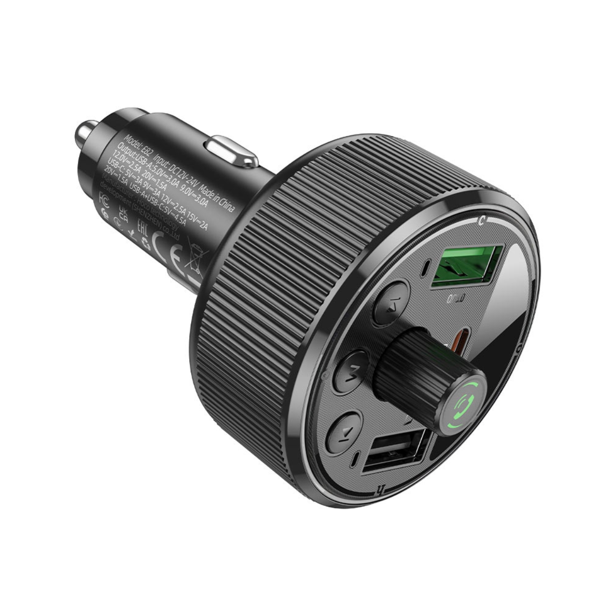 HOCO MP3 Wireless FM Transmitter 30W, PD, QC, 2xUSB-A, USB-C + Micro SD, AUX, USB-flash, Guerrero /черен/ - E82