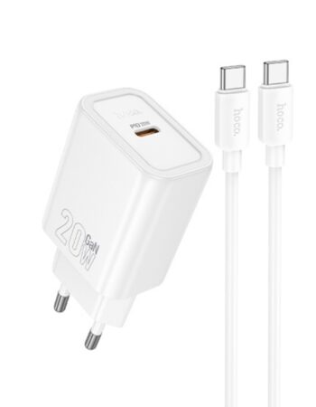HOCO 220V 20W, GaN, USB-C + кабел Type-C - Type-C, Gentle /бял/ - N60