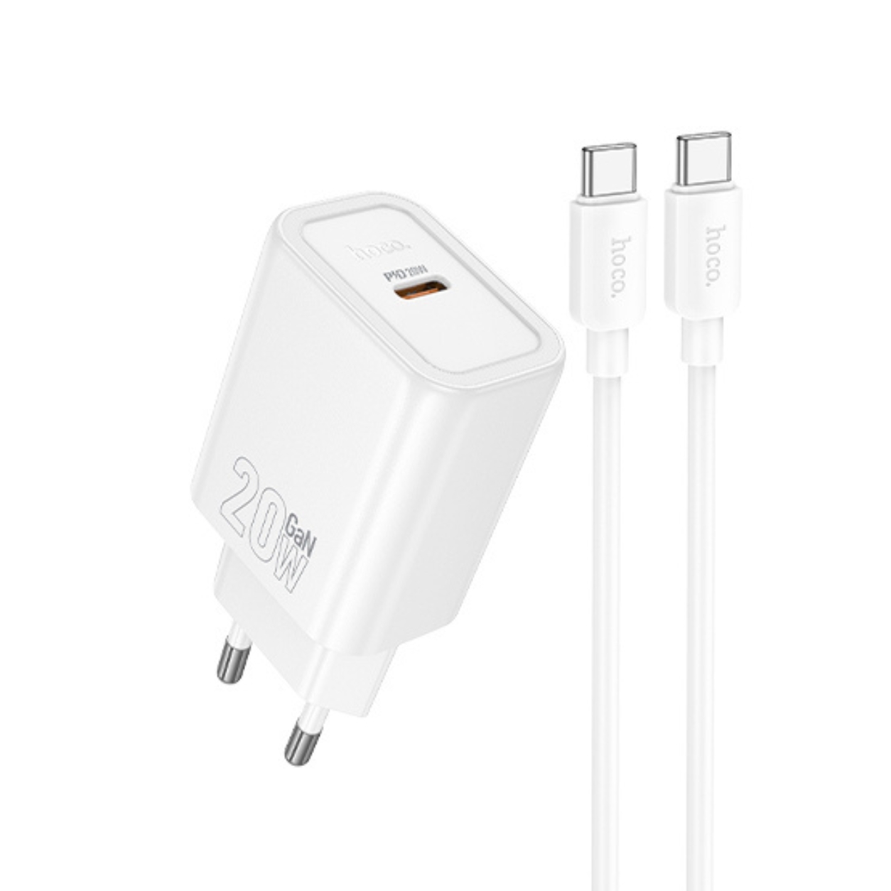 HOCO 220V 20W, GaN, USB-C + кабел Type-C - Type-C, Gentle /бял/ - N60