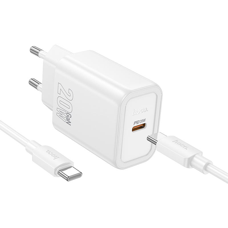 HOCO 220V 20W, GaN, USB-C + кабел Type-C - Type-C, Gentle /бял/ - N60
