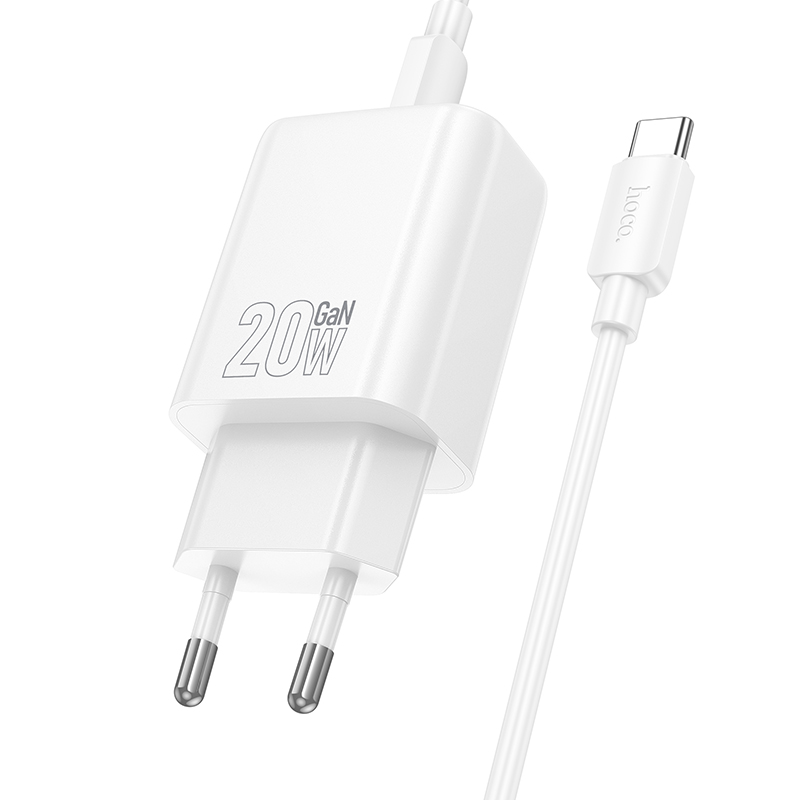 HOCO 220V 20W, GaN, USB-C + кабел Type-C - Type-C, Gentle /бял/ - N60