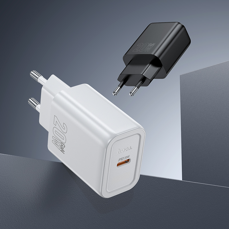 HOCO 220V 20W, GaN, USB-C + кабел Type-C - Type-C, Gentle /бял/ - N60